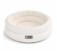 One PETS-TOP Round Fluffy Cat Bed, Soft Cat Cushion, Sleeping Place for Cats and Small Dogs, Washable, Non-Slip (Royal White, 60 cm)