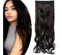 One Piece 3/4 Full Head Clip In Hair Extensions Curly Hairpieces Natural 5 Clips Wavy Heat-Resistant - Natural Black(17" /43cm,120g)