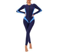 One Piece Bathing Suit Women Front Zipper Swimsuit UV Protection Rash Guard Color Block Long Sleeve Quick Dry Swimsuit Slimming Surfing Suit with Built in Bra Blue 3XL 2025