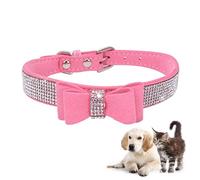 One Piece Beautiful Crystal Diamond Puppy Collars Pink Bowtie Diamante Dog Collar Crystal Velvet Cute Dazzling Sparkling Puppy Collars for Small Medium Large Pets