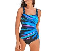 One Piece Bikini Swimsuit V Neck, Solid Color Swimming Costume for Women Ruffled Flounce Plus Size Swimwear Floral Printed Swimming Costume with Skirt from Daughter Spring Deal Days Blue
