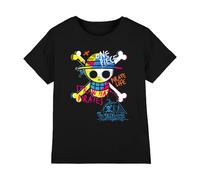 One Piece Boys Jolly Roger Graffiti Kids T-Shirt, Black, 5-6 Years UK
