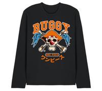 One Piece Buggy Collegic Skull Unisex Long Sleeve T-Shirt, Black, Large