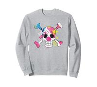 One Piece Buggy Pirates Colour Logo Skull Clown & Crossbones Sweatshirt, Adult Unisex, Heather Grey, Large