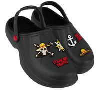 One Piece Clogs for Men with Fleece Lining & Decorative Accents, Teens Winter Garden Shoes Slip On with Strap, Anime Gifts (11 UK, Black)