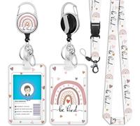 One Piece Durable Id Badge Holder Lanyard Fashionable Rainbow Boho Badge Holder Retractable Clip Vertical ID Card Protector for Teacher Nurse Doctor
