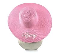 One Piece Embroidered Custom Straw Hat Beach Big Brim Sun Hat Women's Wide Brim Sun Hat Bright Pink