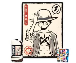 One Piece Fleece Blanket Set - Bundle with Luffy Soft Blanket Plus Stickers, More for Kids, Adults, Teens | Cozy One Piece Throw Blanket 45" x 60"