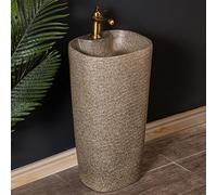 One Piece Freestanding Pedestal Sink, Ceramic Pedestal Sink for Bathroom, Floor-Standing Countertop Basin for Cloakroom Balcony, for Indoor and Outdoor