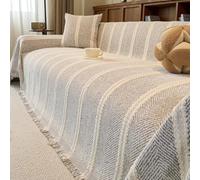 One-Piece Full-Coverage Sofa Protector, Dust-Proof & Non-Slip Chenille Throw with Tassels for L-Shaped Couches, Washable Grey 180 * 420cm/70.87 * 165.35in