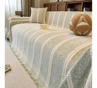 One-Piece Full-Coverage Sofa Protector, Dust-Proof & Non-Slip Chenille Throw with Tassels for L-Shaped Couches, Washable Green 180 * 460cm/70.87 * 181.1in