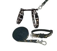 One Piece Glow in The Dark Cat Harness Leash Outdoor Walking Cat Harness Lead Set Adjustable for Kitty Outdoor Walking (Black)