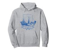 One Piece Going Merry Straw Hat Pirates Blueprint Pullover Hoodie, Adult Unisex, Heather Grey, Large