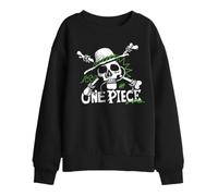 One Piece Green Doodle Jolly Roger Logo Kids Sweatshirt, Black, 9-11Y