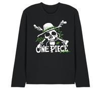 One Piece Green Doodle Jolly Roger Logo Unisex Long Sleeve T-Shirt, Black, Medium