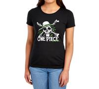 One Piece Green Doodle Jolly Roger Logo Womens T-Shirt, Black, M