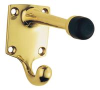 One Piece Hat & Coat Hook With Rubber Buffer 88mm Projection Polished Brass