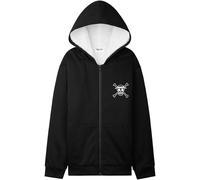 One Piece Hoodie for Boys & Teens 9-16 Yrs, Sherpa Fleece Lined Jacket, Manga Zip-Up Hooded Sweatshirt, Anime Gifts for Boys (15-16 Years, Black)