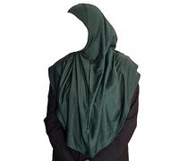 One Piece large Hijab cotton/Jersey women instant Amira Khimar Instant scarf islamic salah prayer clothes (Forest Green)