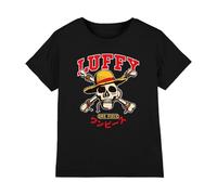 One Piece Luffy Collegic Skull Kids T-Shirt, Black, 9-11Y