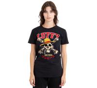 One Piece Luffy Collegic Skull Ladies T Shirt, Black, X-Large