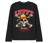 One Piece Luffy Collegic Skull Unisex Long Sleeve T-Shirt, Black, X-Large