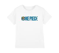 One Piece Luffy Jolly Roger Blue Logo Kids T-Shirt, White, 7-8Y