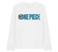 One Piece Luffy Jolly Roger Blue Logo Unisex Long Sleeve T-Shirt, White, XX-Large