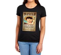 One Piece Luffy Pirate Wanted Poster Womens T-Shirt, Black, S