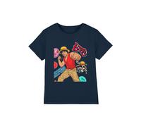 One Piece Luffy Stickers Kids T-Shirt, Navy | Size: 9-11 Years One Piece Navy 9-11 Years