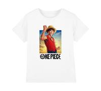 One Piece Luffy Straw Hat Poster Kids T-Shirt, White, 9-11Y
