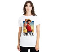 One Piece Luffy Straw Hat Poster Ladies T Shirt, White, Medium