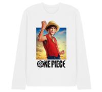 One Piece Luffy Straw Hat Poster Unisex Long Sleeve T-Shirt, White, Large