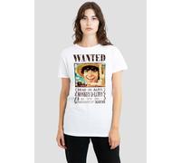 One Piece Luffy Wanted Poster Ladies T Shirt, White One Piece White S