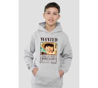 One Piece Luffy Wanted Poster Youth Kids Pull-Over Hoodie, Athletic Heather in Grey | Size: 5-6 Years One Piece Grey 5-6 Years