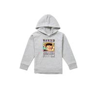 One Piece Luffy Wanted Poster Youth Kids Pull-Over Hoodie, Athletic Heather in Grey | Size: 7-8 Years One Piece Grey 7-8 Years
