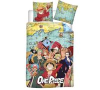 One Piece Map Bedding Set, Single Duvet Cover 140 x 200 cm + Pillowcase 65 x 65 cm, Polycotton