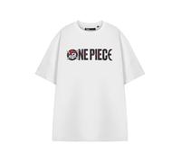 One Piece Men's Graphic Tee | White Short Sleeve T-Shirt with Logo Cross Bones | Pirate Skull & Crossbones Print Anime Manga Fans Top | Casual Cotton Tee Shirt for Men | One Piece Merchandise Gift