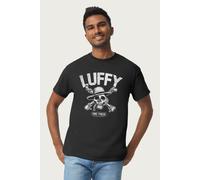 One Piece Men's Monkey D Luffy Straw Hat Pirates Skull Crossbones Anime T-Shirt in Black | Size: 2XL One Piece Black 2XL