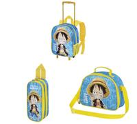 One Piece Monkey - Small Backpack with Wheels + Double Pencil Case + Lunch Bag