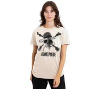 One Piece Mono Skull Logo Ladies T Shirt, Natural, X-Large