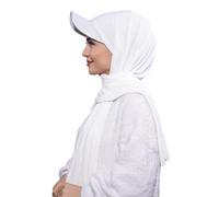 One Piece Muslim Hijab Baseball Cap Scarf 2 in 1 Sun Protection Hat Scarf Fashion Islamic Hijab Long Scarfs Turban Arabia Prayer Head Covering Beanie Headscarf for Women Girls(White)