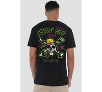 One Piece Neon Skull & Cross Bones Front Back T-Shirt, Black | Size: Small One Piece Black S