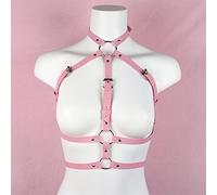 One Piece Pink Leather Body Harness Suspender Bra Cage Metal Buckle Chest Bondage Top Punk Adjustable Sexy Lingerie Club Party (Color : Style 1, Size : One size)