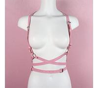 One Piece Pink Leather Body Harness Suspender Bra Cage Metal Buckle Chest Bondage Top Punk Adjustable Sexy Lingerie Club Party (Color : Style 19, Size : One size)