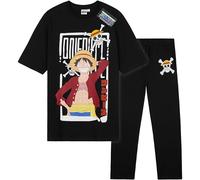 One Piece Pyjamas Set for Men Teens & Boys, Black Cotton T-Shirt & Bottom, Nightwear Loungewear Clothes, Manga Anime Gifts (2XL, Black)