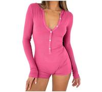 One-Piece Pyjamas Short Women's Jumpsuit Women's Elegant Long Sleeve Y2K One-Piece Bodysuit Sport V-Neck Bodycon Comfort Fit Pyjamas Onesie Jumpsuit Stretch Pyjamas Romper Beach Jumpsuit One Piece,