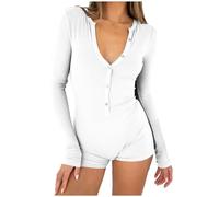 One-Piece Pyjamas Short Women's Jumpsuit Women's Elegant Long Sleeve Y2K One-Piece Bodysuit Sport V-Neck Bodycon Comfort Fit Pyjamas Onesie Jumpsuit Stretch Pyjamas Romper Beach Jumpsuit One Piece,