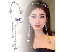 One Piece Rhinestone Crystal Wedding Butterfly Headband Beautiful Charming Rhinestone Fairy Headband with Chain for Women and Girls