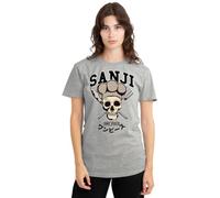 One Piece Sanji Collegic Skull Ladies T Shirt, Athletic Heather, Small